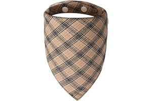 ICEMOOD Dog Classic Plaid Bandana Puppy Scarf with Adjustable Snap Button, Soft Breathable Fabric, Washable Neck Accessory for Puppies, 6lbs to 30lbs Breeds,Beige Medium