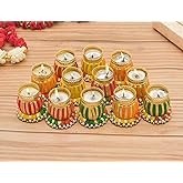 Sanvatsar Designer Damru Tealight Diwali Diya for Home Decoration (Set of 12)