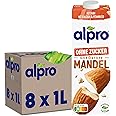 Alpro Mandeldrink Ohne Zucker, 8x1 L, haltbar, Quelle von Calcium und Vitaminen, zuckerfrei, glutenfrei, fettarm, ohne Laktos