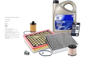 BESTPRICE Inspektionspaket Filterset 1x Ölfilter, 1x Kraftstofffilter, 1x Luftfilter, 1x Innenraumfilter, 1x Ölablassschraube, 1x Motoröl 5W-30 dexos2® 5 l, Kompatibel mit OPEL INSIGNIA A, SAAB 9-5