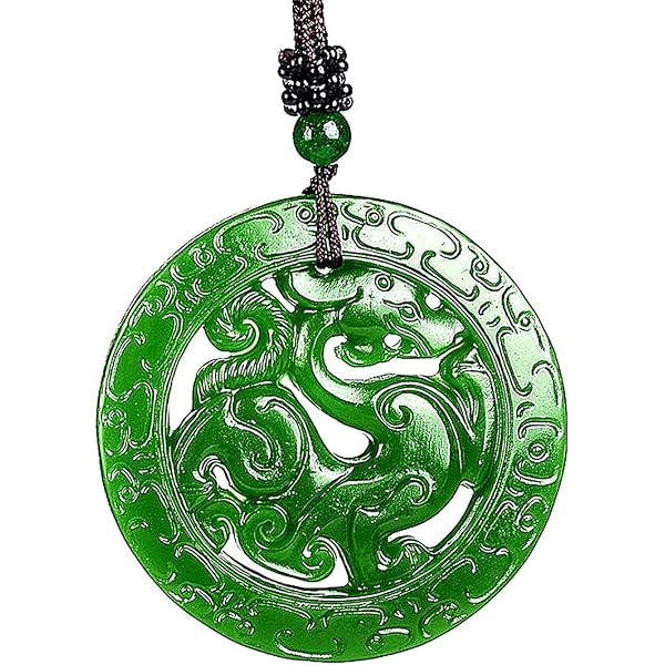 Collier Pendentif Jadéite Naturelle Dragon - Jade Noir Et Vert Plaqué Platine