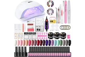 COSCELIA Kit de vernis à ongles semi-permanents professionnel de 20 couleurs 8 ml avec lampe de 80 W et tour électrique pour ongles avec top coat et base pour nail art cadeau