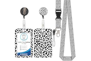 VIOJRLLY Leopard Print Black Lanyard Card Holder, ID Badge, Lanyard Card Holder, Removable Cord with Retractable Clip for Keychain, Business Card, Door Card, ID Card