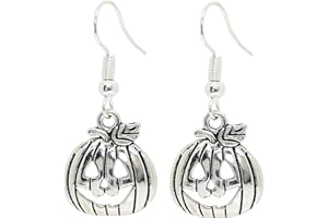 Bluebubble TRICK OR TREAT 16mm Silver Pumpkin Face Dangle Earrings on Gift Card
