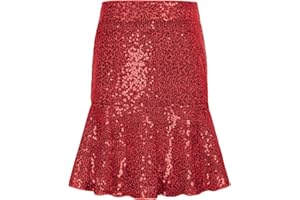 GRACE KARIN Girls Sequins Skirt Elastic Waist Daily School Skirt Ruffle Hem Hips-Wrapped Skirt