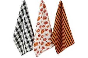 DII Halloween Kitchen Collection - Set di 3 strofinacci stampati, motivo: zucca, 18 x 28 cm