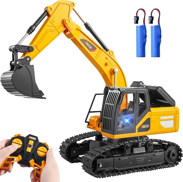 JOYIN Ferngesteuertes Bagger Spielzeug für ab 3 4 5 6 7 8 9 Jahren Junge, 2,4 GHz Bagger RC Spielzeugautos mit Licht und Sound, Geburtstags Geschenk - 1