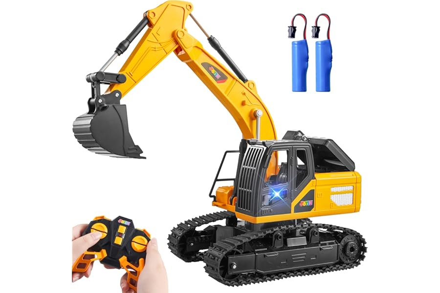 JOYIN Remote Control Excavator RC Digger Tractor Toys for Boys, 2.4Ghz RC Excavator Toy with Light, Construction Vehicles Toys for Boys 3 4 5 6 7 8-12 Year Old Kids, Birthday Gift Boy Age 3 4 5 6