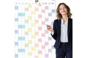 2027 års väggkalender – extra stor vertikal årskalender, affisch 84 cm x 59 cm (DIN A1), helår på en sida, färgkodade månader