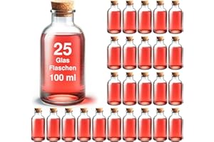 CASAVETRO casa-vetro 25 x Mini bottiglie di vetro con tappo, 25 50 100 cc, Vetro, bianco, 25 x 100 ml