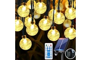 RJEDL Luces Solares Led Exterior Jardin, 12M 60LED Guirnaldas Luces Exterior Solar Impermeable Con 8 Modos, Control De Tiempo Y Función De Memoria, Luces Solares Exterior Para Jardín, Terraza, Balcón