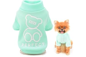 SMALLLEE_LUCKY_STORE Linda Sudadera de Forro Polar para Cachorros de Dibujos Animados para Perros pequeños y medianos, Gatos, Yorkie Chihuahua Gatito Ropa cálida de otoño e Invierno, Verde, S