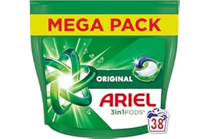 Ariel 3in1 PODS, Washing Liquid Laundry Detergent Capsules 38 Washes, Original, Stain and Odour Removal in 1 Wash, Fast Dissolving Even In Cold
