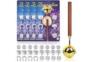 iZoeL Zinngießen Silvestergießen mit 24 Zinnfiguren 4 Löffel Anleitung Orakelheft, Zinn Giessen Silvester, 4 Zinn Set zu gießen für Silvester Partyspiele Wahrsagerei-Partyspiel