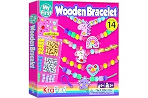 KRAFUN Kit de manualidades de pulsera de unicornio para niños de 5 a 12 años, 14 proyectos de arte y manualidades con pulseras de la amistad, abalorios, cuentas, calcomanías de gemas, instrucciones
