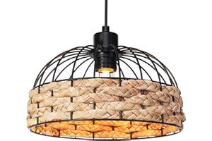 GIGGI Small Metal & Rope Light Shade, Retro Black Light Shade with Jute Rope Lamp Shades Ceiling, Rattan Lampshade, Pendant Lampshades for Ceiling Lights, Living Rooms, Kitchen, Bedroom, Hallways