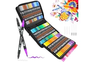 AKARUED Dual Tip Brush Pens, 72 Colouring Pens for Adults Kids Colouring Books Fineliners Felt Tip Pens for Calligraphy Drawing Sketching, Art Markers for Craft Projects