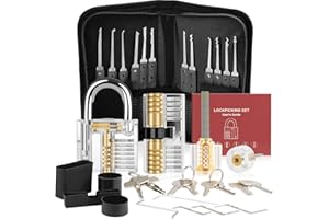 Diyife 36 Częściowy Zestaw Zamków, [Trudność Upgrade] Dietrich Zestaw z 4 Przezroczystymi Zamkami i 4 Czarnymi Rękawami Zamkowymi, Instrukcja dla Początkujących i Profesjonalnych ślusarzy, Czarny