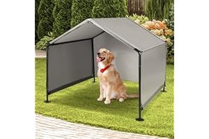 A.FATI Hundehütte Outdoor für Kleine bis Große Hunde, 120x120x100 cm, Wasserdicht Hundezelt mit Rückentür und künstlichen Weinreben, Sonnenschutz Hundeliege mit Dach für Hühner, Katzen, Farbe in Grau