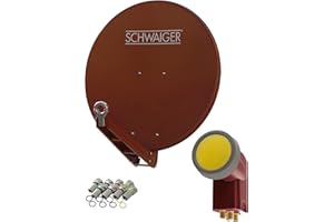 SCHWAIGER 4647 Installation Sat Kit Satellite Parabole Quad LNB numérique 8X fiches F 7mm Antenne Sat en Aluminium Kit Complet Anthracite 75 x 80 cm