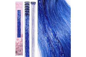 WENNALIFE Hair Tinsel Clip In, 6 sztuk niebieskoniebieskie 60cm lameta do włosów brokatowe pasemka zestaw lameta do włosów brokatowe włosy festiwal impreza brokatowe włosy Tinsel Hair Fairy Hair dla