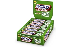 Snickers - High Protein Bars | Low Sugar, Only 2g of Sugar per bar, Hazelnut and Milk Chocolate Flavour, 12 x 57g Box, 20g Protein
