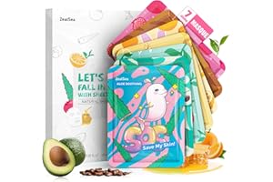 ZealSea Masque Visage Hydratant Naturel, Soin Tissu Doux pour Femme et Enfant Fille, Beauté Kawaii Coréenne, Idéal Anniversaire, Cadeau Fête Pyjama, Routine Peau Sensible, 7 Unités