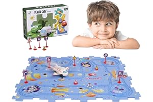 SK MISS Car Track Puzzles Toys for 3 4 5 6 Year Olds, 25PCS DIY Railcar Puzzle Board with Vehicles and Roadmap, Montessori Jigsaw Race Track Games for Kids Boys Girls