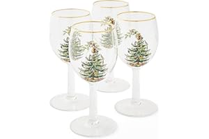 Spode Copas de vino de árbol de Navidad con bordes dorados, juego de 4 (árbol de Navidad, 4 unidades (paquete de 1))