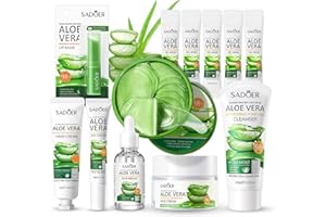 Shefave Aloe Vera Gesichtspflege Set, Geschenkset Frauen, Skincare Set mit Augenpads, Gesichtsreinigung, Serum, Creme, Lippenbalsam, Handcreme, Schlafmaske, Beauty-Geschenksets, Gegen Augenringe