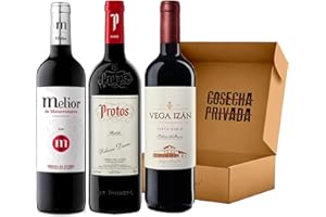 COSECHA PRIVADA Lote 1.07 Vino Tinto Robles - Ribera del Duero - 3 Botellas - Estuche Regalo Navidad - Melior de Matarromera, Protos Roble, y Vega Izán Roble. Añadas pueden variar según bodega