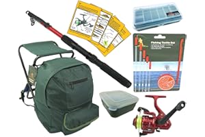 Roddarch© Junior Beginners Fishing Kit Set Inc. Rod, Reel, Tackle Set, Fishing Stool Seat Rucksack & Bait Box