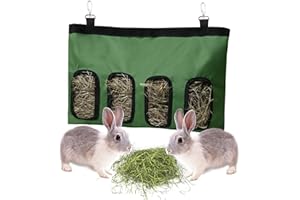 LENPESTIA Sac de Foin Lapin Sac a Foin Cochon d'Inde Sac Distributeur de Foin mangeoire à Foin pour Lapin Chinchilla Hamster Petits Animaux (4 fenêtres, Vert)