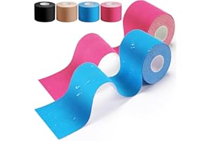 HONYAO Bandes de Kinésiologie 2 Pièces, Strap Sport (5m×5cm), Tape Kinesiologie pour l'épaule, le genou, la nuque et les muscles, adaptées à la peau, élastiques et imperméables - Bleu Rose