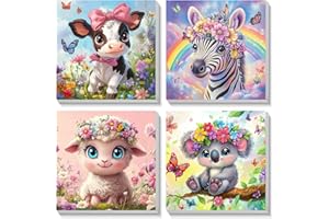 Bowetile 4 Pièces à Numéros Enfants Débutants Mignon Animaux Avec Cadre, Peinture à Numéros de 4-8-12+ Ans Fille et Garçon, DIY Peinture Acrylique pour Décoration de la Maison 20×20cm