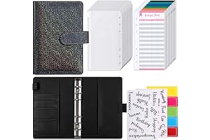 PUZAUKAL Carpeta Cuaderno A6,Planificador de Presupuesto de Cuero PU,Organizador Ahorro Dinero con 12 Sobres de Presupuesto,Sobres Ahorro Dinero para Oficina en el Hogar y Viajes-Negro