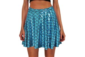 GENERIC Damen Meerjungfrau Rock Metallic Schuppen Minirock – Glänzender A-Linie Skater Rock Elastisch Party Kostüm für Fasching Karneval Halloween Festival