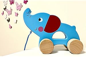 RB&G Pull-along toy from 1 year old | cute pull along animal made of wood | baby toy elephant for pulling along | pull animals from 1 year
