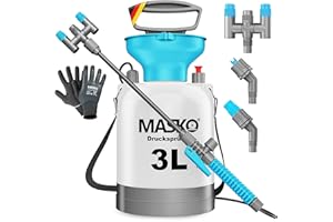 MASKO® Drucksprüher säurebeständiges Drucksprühgerät 3L Füllinhalt mit verstellbaren Düsen & 1,3m Schlauch | Sprühgerät für Pflanzenschutz, Garten & Auto | Pumpsprühflasche inkl Tragegurt & Handschuhe