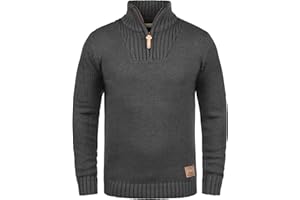 !Solid SDPetro Herren Strickpullover Troyer Grobstrick Pullover mit Troyerkragen Rippbündchen Label-Details Baumwollmischung Regular fit