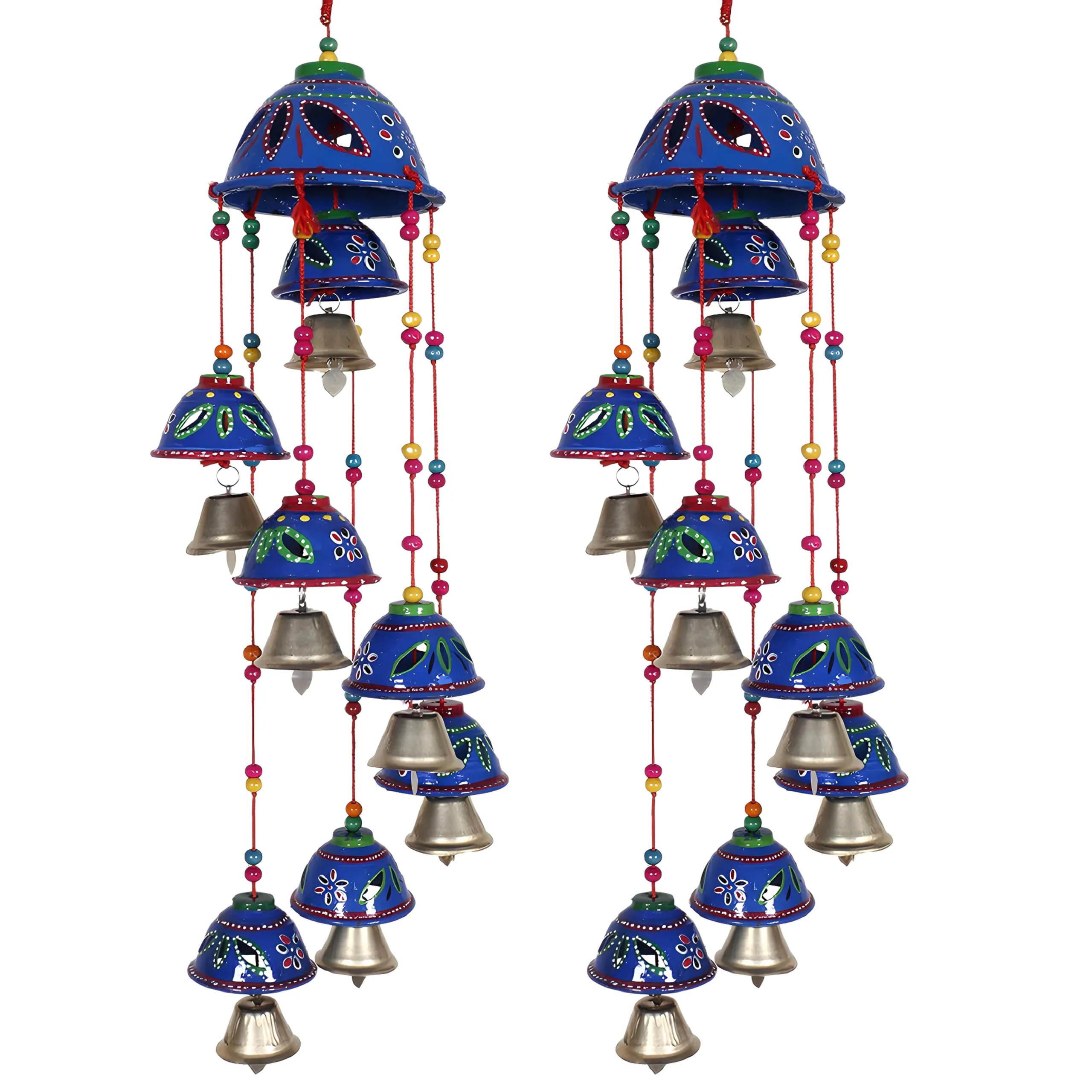 Kuber Industries Rajasthani Design Handcrafted Hanging Windchimes|Latkan with 8 Bells for Home Decor & Positive Energy,Pack o