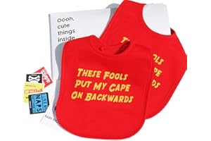 Baby Moo's 2 Funny Baby Bibs Gift Set | THESE FOOLS PUT MY CAPE ON BACKWARDS | Superhero Baby Bibs [0-3 Years Boys/Girls] Baby Shower, New Parents or Twin Gifts (2 Bibs + Extras)