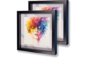 BRITISH OWL British made 2 Pieces Black 10" x 10" Shadow Box Picture Frame Wooden Photo, Crafts, Wedding, Art, With Mount