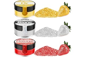 SIGWONG Paillettes Alimentaires Comestibles, 3x4g Colorant Alimentaire Poudre Cocktail Boissons Pour Decoration Gateau, Liqueur, Vin, Champagne, Halloween-Rouge, blanc, or