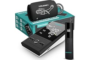 IMHOMED Tensiometro de Brazo Digital+Termometro Digital PACK PREMIUM, Uso Médico Validado, Doble Alimentación USB-C, Voz en Español, Pantalla HD, Medición Precisa Presión Arterial y Temperatura.