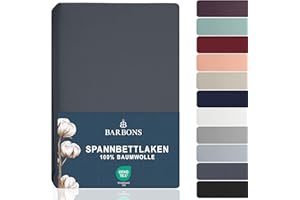‎BARBONS BARBONS Spannbettlaken 180x200cm - 100% Baumwolle Spannbetttuch Oeko-TEX Zertifiziert Bettlaken Jersey Bettwaren und Bettbezug für Boxspringbett und Dicke Matratzen bis 27 cm - Dunkelgrau 180 x 200