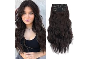 Sofeiyan Extensiones de Clip de Pelo 4PCS Cabello Extensiones Largo Ondulado con Clips Extensiones de Cabello Sintético Trama Encaje Suave Postizo para Mujer 50cm Negro Marrón