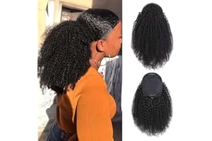 Geogroket Afro Kinky Curly Ponytail Human Hair Brazilian Virgin Hair 4C Afro Puff Drawstring Ponytail Extension for Black Women Natural Color 12 Inch
