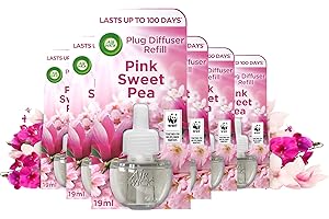 AIRWICK Air Wick Plug in Diffuser Refill, Pink Sweet Pea, Pack 6 x 19ml, Long Lasting Fragrance, Lasts up to 600 days, Plug in Air freshener