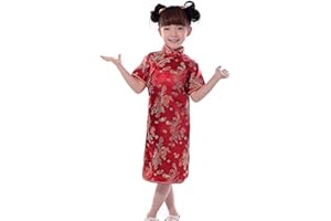 JTC Kids Girls Dragon Phoenix Short Sleeve Chinese Party Dress Qipao Children Cheongsam